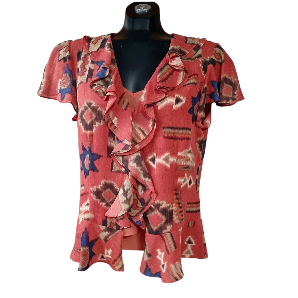 🌟2/$30 Sale!Mix & Match🌟Chaps Denim Abstract Blouse with Camilsole